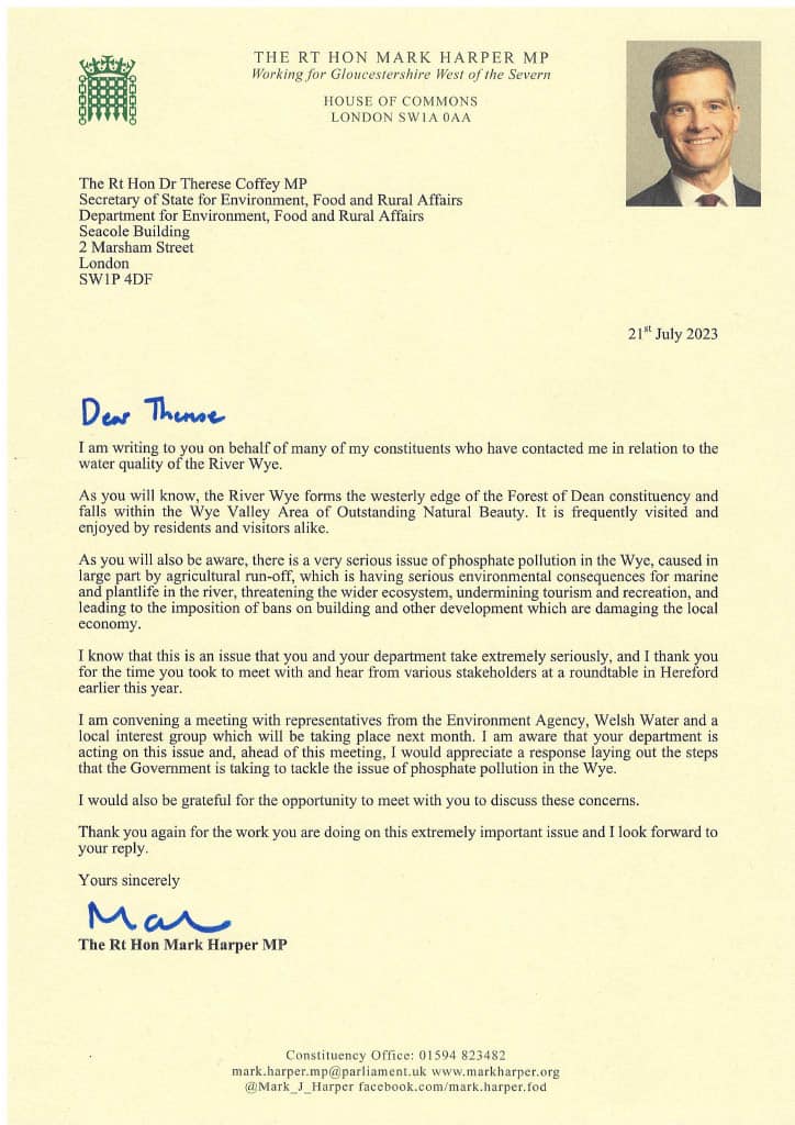 Mark Harper letter to Envronment Secretary