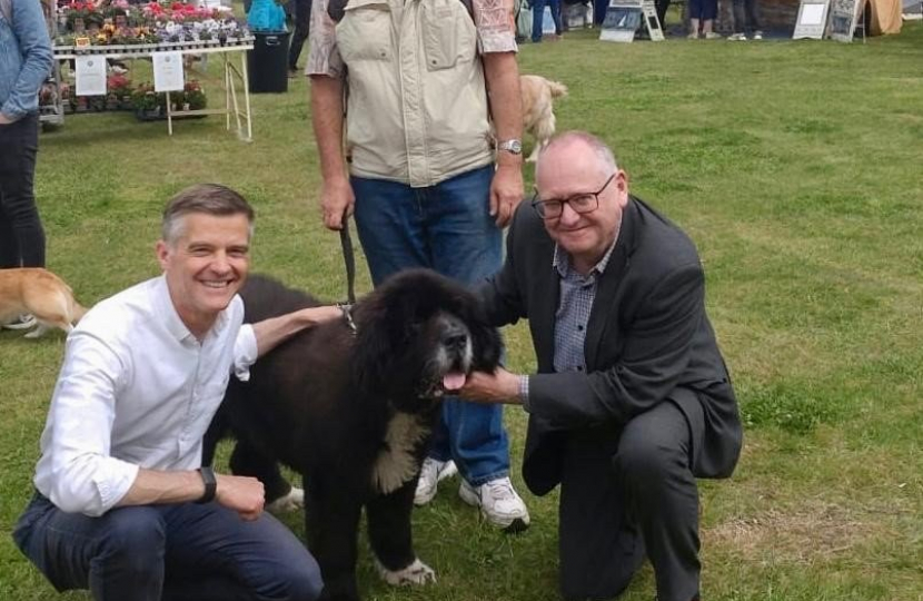 Mark and Phil with Bess, the Newfoundland